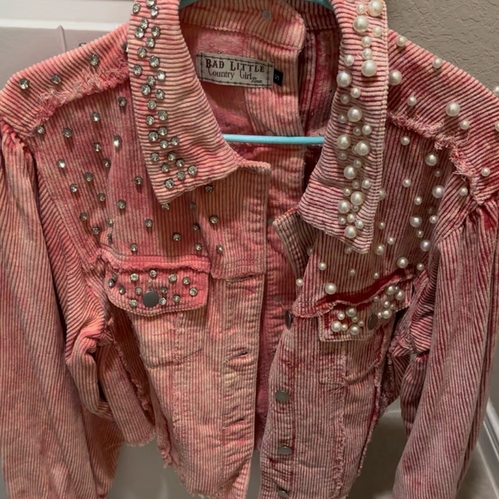 Bad little country girl jacket. jewels and pearls. New. Size S, but runs like M.